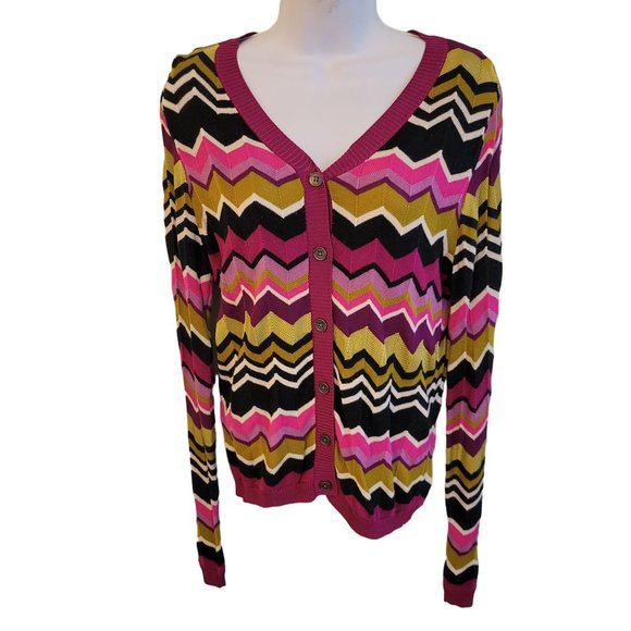 Missoni M Zig Zag Chevron Stripe Bright Multicolor Cardigan Preppy Twee Academia - Picture 1 of 4